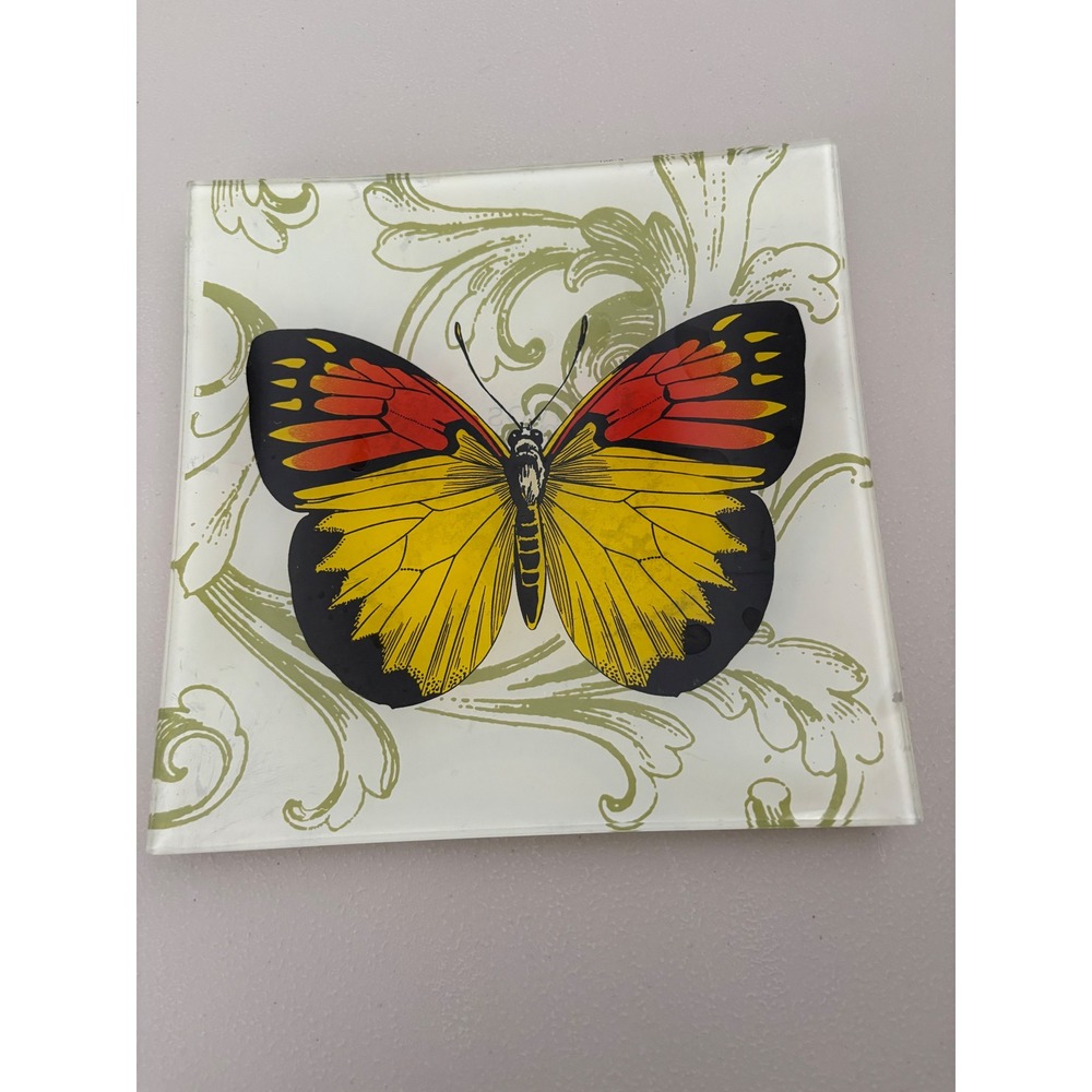 Two's‎ Company Butterfly Glass Plate Trinket Dish Small Decorative Square
